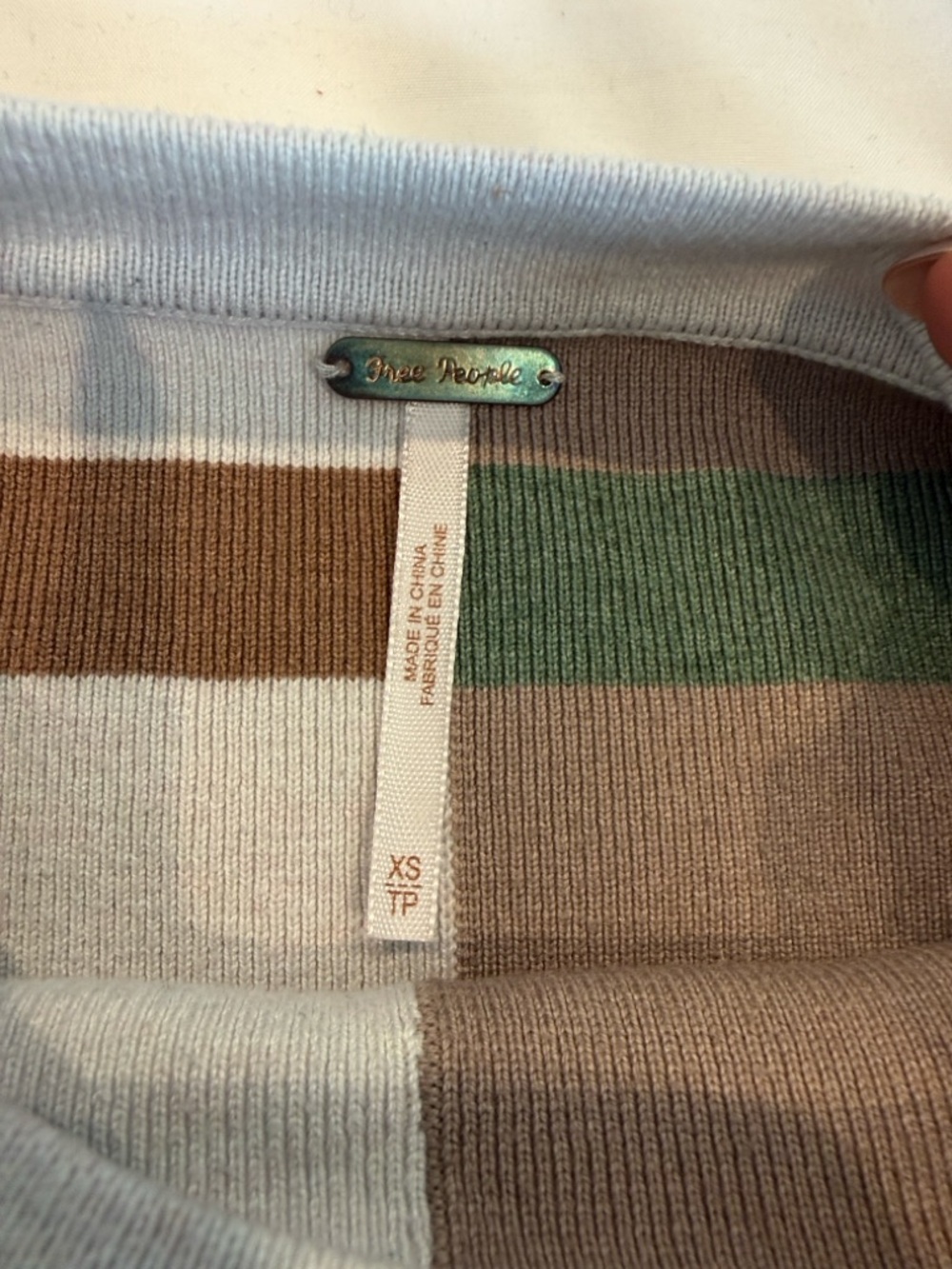 Free People Two-Tone Striped Crewneck Sweater - Cream, Brown, Green - Picture 4 of 4